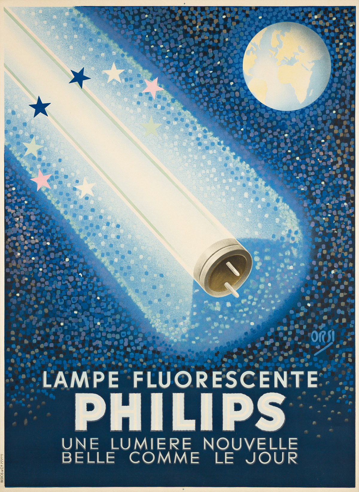 ORSI (1889-1947).  LAMPE FLUORESCENTE / PHILIPS. Circa 1940. 61½x45 inches, 156½x114¼ cm. Bedos & Cie, Paris.